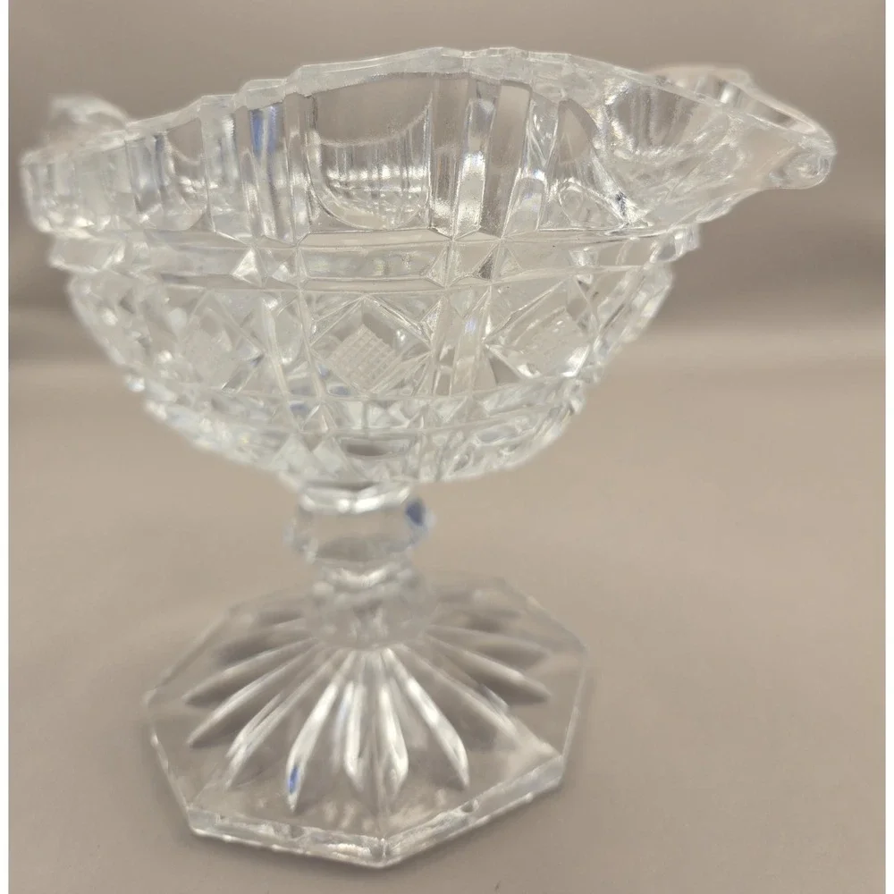 Crystal Gravy Boat Cut Glass Pedestal Pitcher With Handle‎